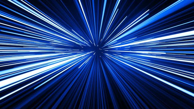 Space Travel Through Stars Trails Blue Color. Beautiful Abstract Hyperspace Jump. Digital Design Concept. Looped 3d Animation of Glowing Lines 4k Ultra HD 3840x2160.