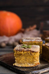 Homemade pumpkin bars with sugar-cinnamon crust