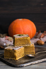Homemade pumpkin bars with sugar-cinnamon crust