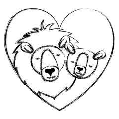 wild lions couple in heart vector illustration design