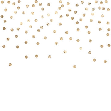 Vector background with confetti circles, small pieses of gold foil isolated on white. Modern element for wedding, celebration, party, anniversary, birthday, Valentine's Day designs.