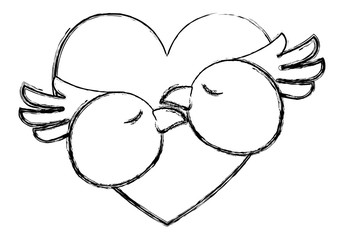 cute birds couple in heart vector illustration design