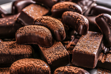 Delicious chocolate candies, closeup