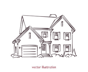 vector sketch of wooden house