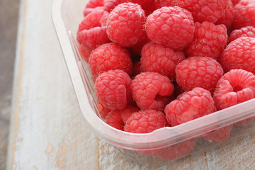 fresh ripe red raspberries