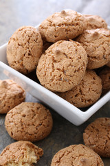 traditional ameretti biscuits in dish
