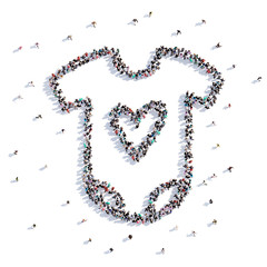 A lot of people form baby clothes, hand drawing . 3d rendering.