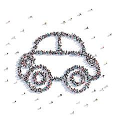 A lot of people form car, hand drawing . 3d rendering.