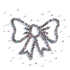 A lot of people form bow, children's drawing . 3d rendering.