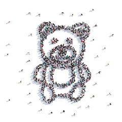 A lot of people form baby toy bear, hand drawing . 3d rendering.
