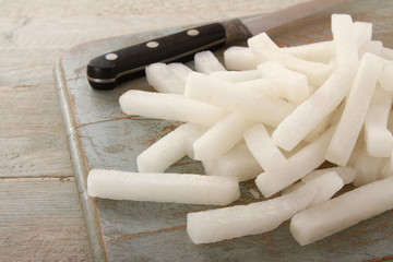 preparing fresh white raddish