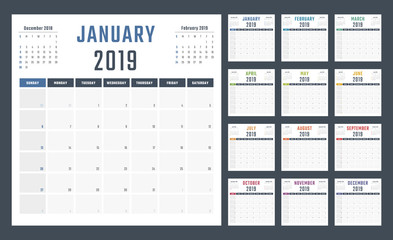 2019 year calendar, calendar design for 2019 starts sunday
