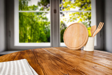 table background with cook hat and window space 