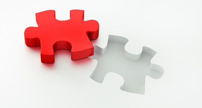 Rotes Puzzleteil und Gegenst&uuml;ck