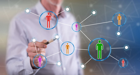 Man touching a social media network