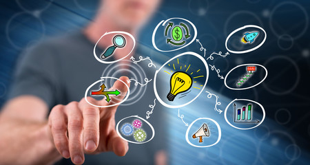 Man touching a business idea concept