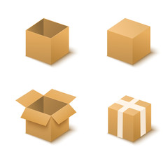 Fototapeta premium Collection box packaging.Carton delivery packaging open and closed box.