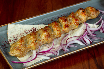 Chicken kebab with onion