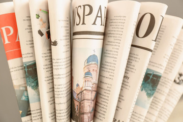 Various folded newspapers, closeup