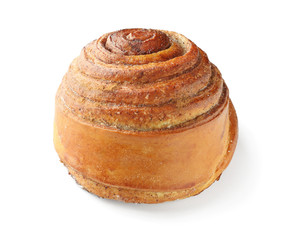 Sweet cinnamon bun on white background