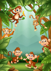 The little monkeys happy in jungle