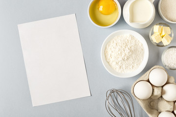 Background with ingredients for cooking, baking, flat lay.