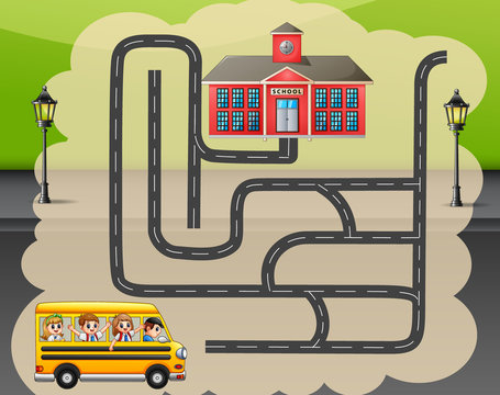 Help the school bus find the way to school