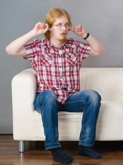 Fototapeta premium Man being annoyed with noise