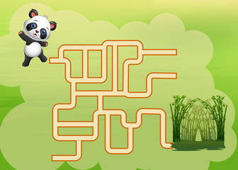 Naklejka premium Gra labirynt panda znajduje drogę do bambusowego lasu