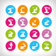 robotic arm icons, industry robots