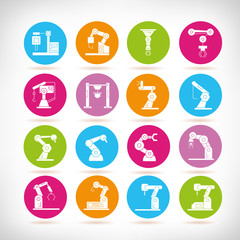 robotic arm icons, industry robots