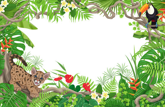 Tropical Background with Puma and Toucan