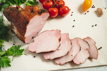 Traditional smoked meat on table