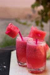 Watermelon cocktail on table, close-up