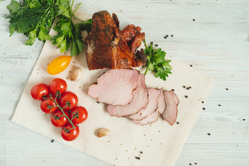 Traditional smoked meat with vegetables