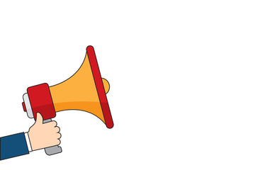 Flat design vector business illustration concept Digital marketing, hand holding megaphone for website and promotion banners.