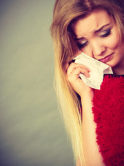 Sad, depressed woman crying having depression