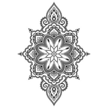 Circular pattern in form of mandala for Henna, Mehndi, tattoo, decoration. Decorative frame ornament in ethnic oriental style. Coloring book page.
