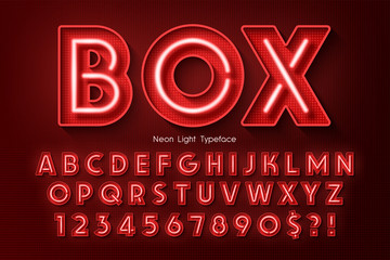 Neon light 3d alphabet, extra glowing font. © Aleksandr