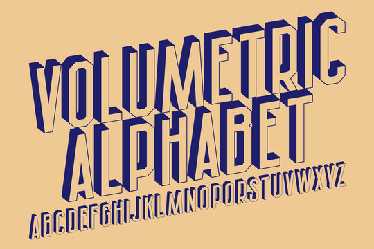 Volumetric alphabet. Monochrome letters font. Isolated english alphabet in retro style.