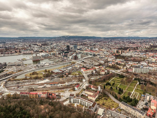 Fototapeta premium Aerial view on Oslo fjord and Opera in Oslo, Norway 