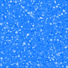Blue christmas background, winter snowfall pattern. Falling white snowflakes on bright backdrop for season greeting card.