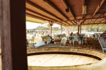 Fototapeta premium desk of free space and summer bar on beach. 