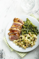 Veal fillet with green beans and couscous 