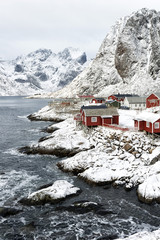 A view of Hamnoy village on the Lofoten islands with Lilandstinden in the background