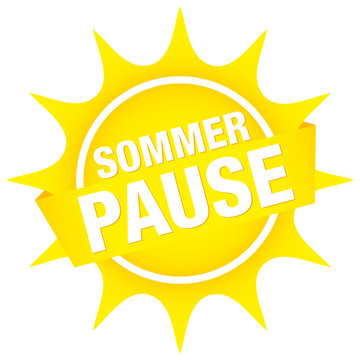 Sonnen-Button Banner "Sommerpause" gelb