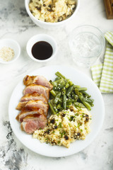 Veal fillet with green beans and couscous 