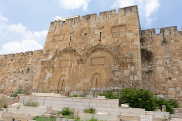 Golden gate of Jerusalem. Closed entrance to the temple-mount