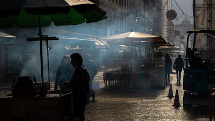 Street in Lisbon, cooking in street
