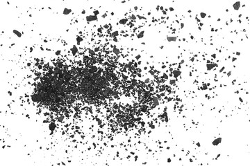 Obraz premium Black coal pile, dust isolated on white background, top view